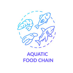 Aquatic food chain concept icon. Energy producer and consumers. Marine flora and fauna. Ecosystem idea thin line illustration. Vector isolated outline RGB color drawing