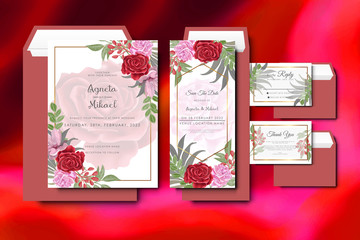 beautiful and elegant flower and leaves wedding invitation card