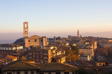 landscape view of Perugia city with its San Domenico church belfry