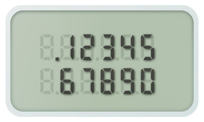Realistic Calculator LCD Display and Digital Numbers, Vector Template