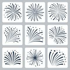 Vector Icon Set of Fireworks Silhouettes