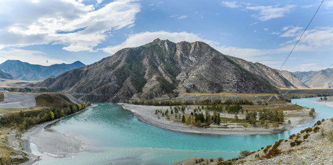The confluence of the Chuya and Katun rivers. Mountain Altai.
