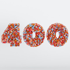 Number 400 3D Text Illustration, Digits With Pink And Sky Colors Stars, 3D Render In 4K Resolution, Isolated On White Background, With Shadow ..