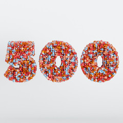 Number 500 3D Text Illustration, Digits With Pink And Sky Colors Stars, 3D Render In 4K Resolution, Isolated On White Background, With Shadow ..