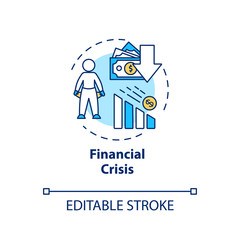 Financial crisis concept icon. International stock market crash, global economic emergency idea thin line illustration. Currency recession. Vector isolated outline RGB color drawing. Editable stroke
