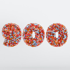 Number 900 3D Text Illustration, Digits With Pink And Sky Colors Stars, 3D Render In 4K Resolution, Isolated On White Background, With Shadow ..