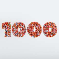 Number 1000 3D Text Illustration, Digits With Pink And Sky Colors Stars, 3D Render In 4K Resolution, Isolated On White Background, With Shadow ..