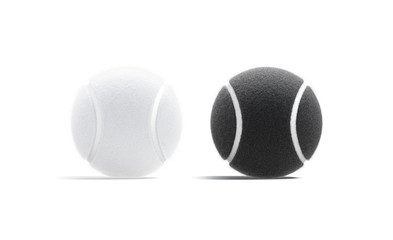 Blank black and white tennis ball mockup set, front view