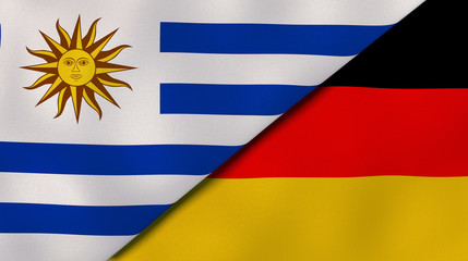 The flags of Uruguay and Germany. News, reportage, business background. 3d illustration