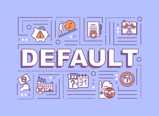 Fototapeta na wymiar Default word concepts banner. Financial emergency, debt repayment failure. Infographics with linear icons on purple background. Isolated typography. Vector outline RGB color illustration