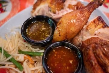 Whole chicken roasted - Thai style - Hot and Spicy sauce