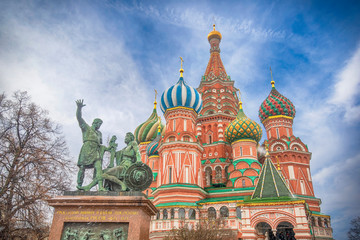 Fototapeta na wymiar The Cathedral of Vasily the Blessed known as Saint Basil's Cathedral, is a Russian Orthodox church in Red Square in Moscow, Russia