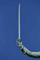 Statue and sword of General Marquis de Lafayette in Cours la Reine, Paris, France - August 5, 2015 - honoring Founding Father of American Revolution