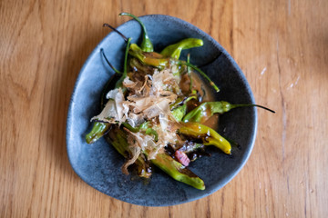 Shisito Peppers with Bonito Flakes
