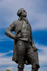 Statue of Thomas Jefferson, by Jean.Cardot shows him holding.architectural drawings of Monticello as he looks at inspiration Hotel de Salm, Paris, France - Jefferson 1743 -1826 - shot August 2015