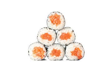 Japanese food. Delicious sushi rolls isolated on white background