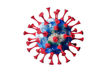 World with Coronavirus - 2019-nCoV, SARS-CoV-2 WUHAN virus concept. 3D Rendering of Earth with coronavirus isolated on white background. 3D Illustration