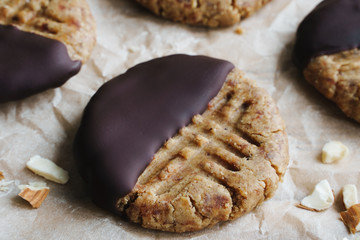 Chocolate-covered peanut cookies. Nutty dessert
