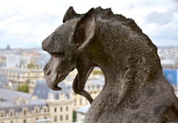 Gargoyles or Chimeras at the Gallery of Chimere. Notre-Dame Cathedral. Paris, France.