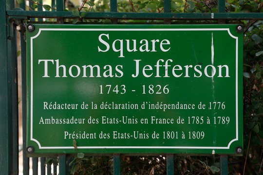 Square Of Thomas Jefferson, Honors Thomas Jefferson, Franco-American Relationship During American Revolution - Paris, France - Shot August 2015