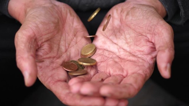 Poor Man Begging on the Street, Slow Motion