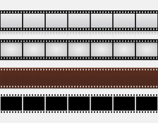 Isolated Filmstrips 35mm in Different Styles on White Background