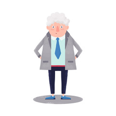 University professor. Vector illustration. Old man in costume isolated on white background. Cartoon character