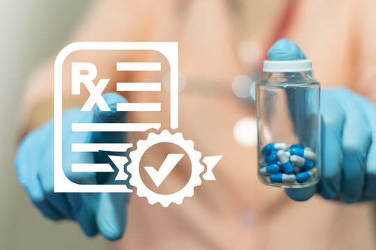 Prescription pills and prescription document RX Medical Form Concept.
