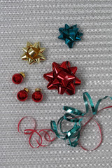 Christmas decorations on shiny background