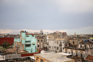 View from the rooftop in Old Havana with lots of ruin building and sky