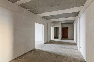 Russia, Moscow- December 05, 2019: rough repair for self-finishing. interior decoration, bare walls of the room, stage of construction