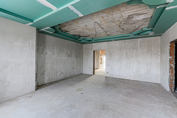 Russia, Moscow- December 05, 2019: rough repair for self-finishing. interior decoration, bare walls of the room, stage of construction