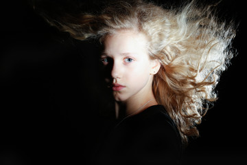 Girl Portrait with wind , wild wild wind 