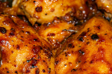 Chicken breast baked with spices. Close up.