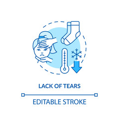 Lack of tears turquoise concept icon. Dry eyes. Allergy and diabetes. Tears evaporation. Rotavirus symptom idea thin line illustration. Vector isolated outline RGB color drawing. Editable stroke