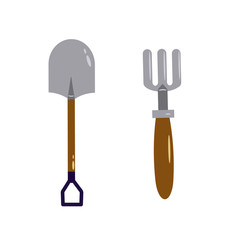 Vector set with decorative garden tools. illustration watering can shovel, rake, gloves.