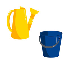 Vector set with decorative garden tools. illustration watering can and bucket.