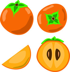 Ripe orange persimmon vector illustration set
