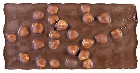 The reverse side of the chocolate bar with hazelnuts