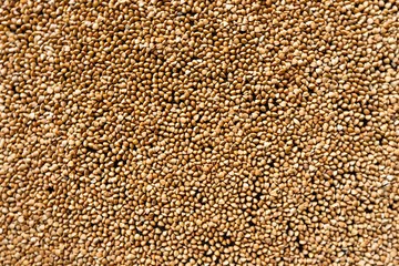 brown buck-wheat scattered on the table. 