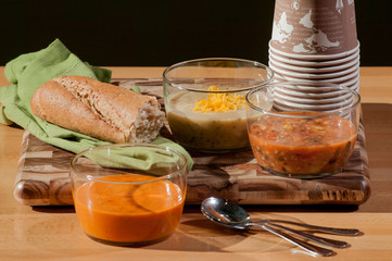 Three Soups with Wholewheat Baguette