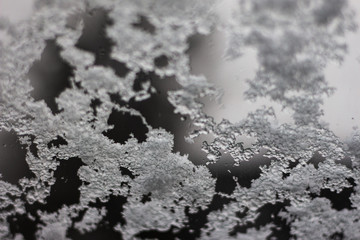 close up of snow on the window 