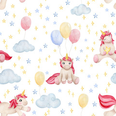 Watercolor pink fairy unicorn illustration