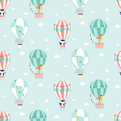 Hand drawing balloon and cute animals vector illustration.