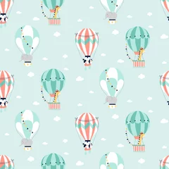 Peel and stick wallpaper Animals with balloon Hand drawing balloon and cute animals vector illustration.