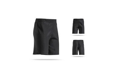 Blank black soccer shorts mockup, different views