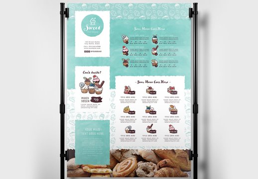 Cake Shop Bakery Banner Layout with Muffin Illustrations