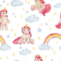 Watercolor pink fairy unicorn illustration