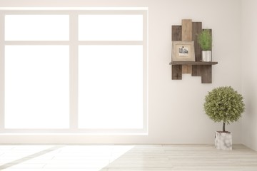 White empty room. Scandinavian interior design. 3D illustration