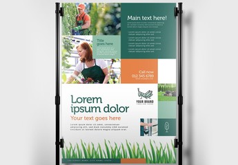 Gardener Poster Layout with Grass Illustrations